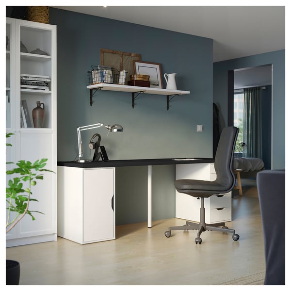 LAGKAPTEN / ALEX Desk, black-brown/white, 78 3/4x23 5/8 "