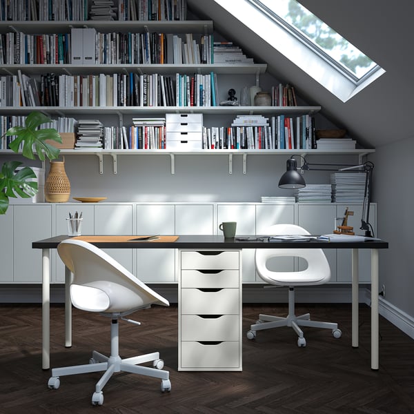 LAGKAPTEN / ALEX Desk, black-brown/white, 78 3/4x23 5/8 "