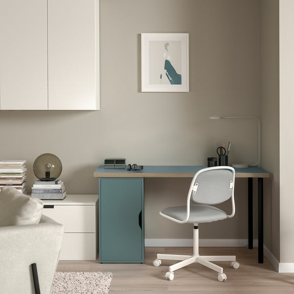 LAGKAPTEN / ALEX desk, grayturquoise/black, 551/8x235/8" IKEA