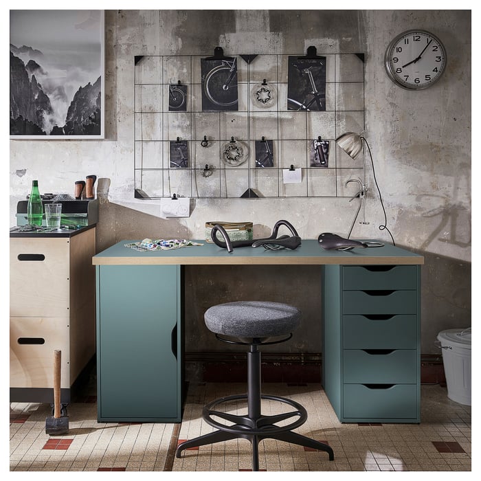 LAGKAPTEN / ALEX desk, grayturquoise/black, 551/8x235/8" IKEA