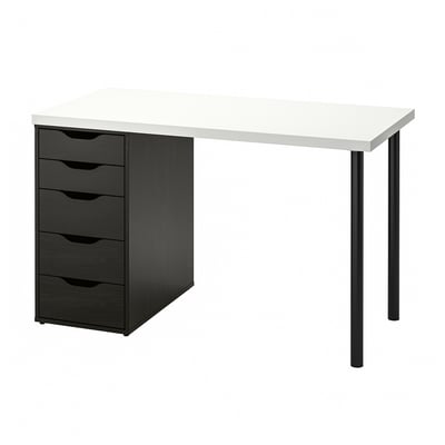 LAGKAPTEN / ALEX Desk, white/black-brown, 47 1/4x23 5/8 "