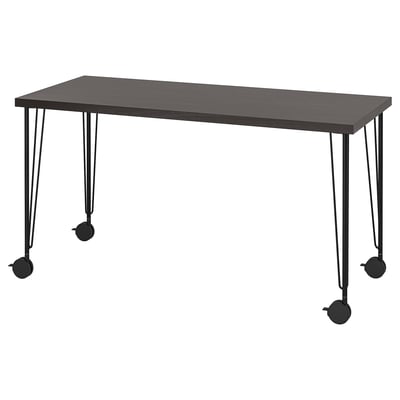 LAGKAPTEN / KRILLE Desk, black-brown/black, 55 1/8x23 5/8 "