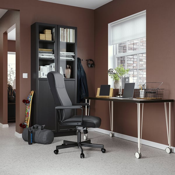 LAGKAPTEN / KRILLE Desk, black-brown/white, 55 1/8x23 5/8 "
