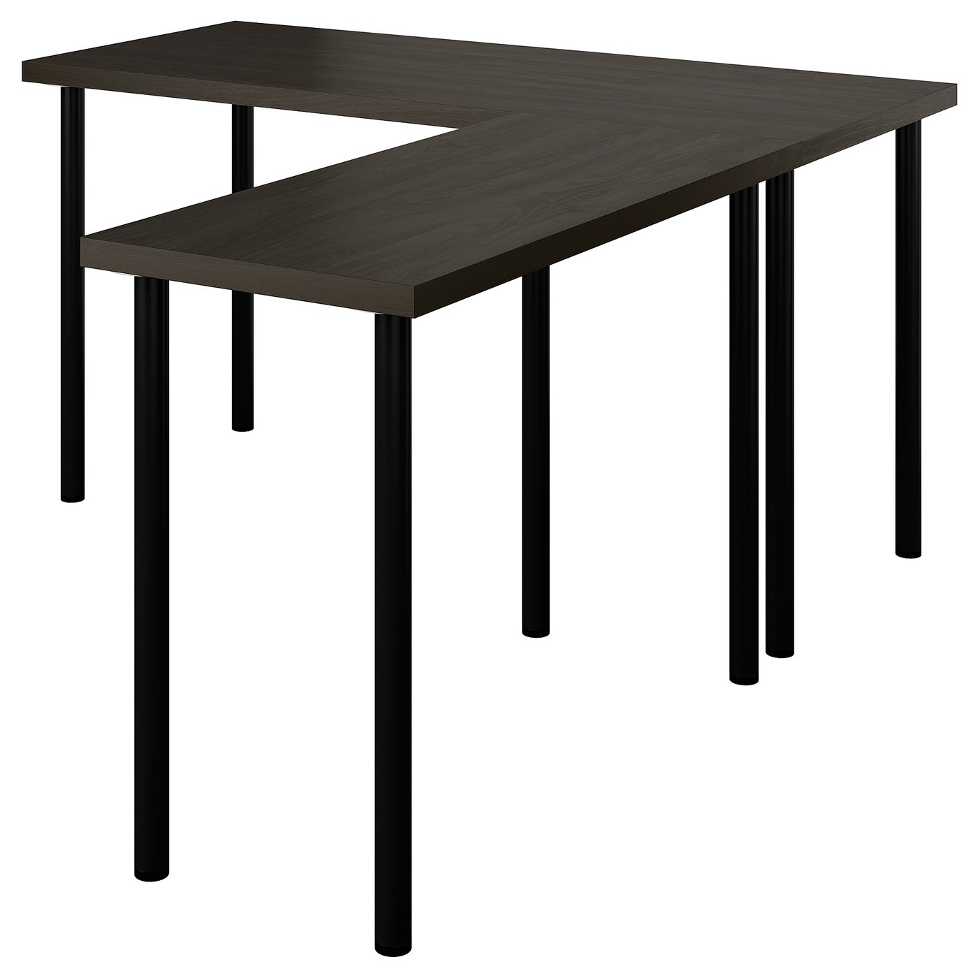 LAGKAPTEN / LINNMON L-shaped desk, black-brown/black, 551/8x63