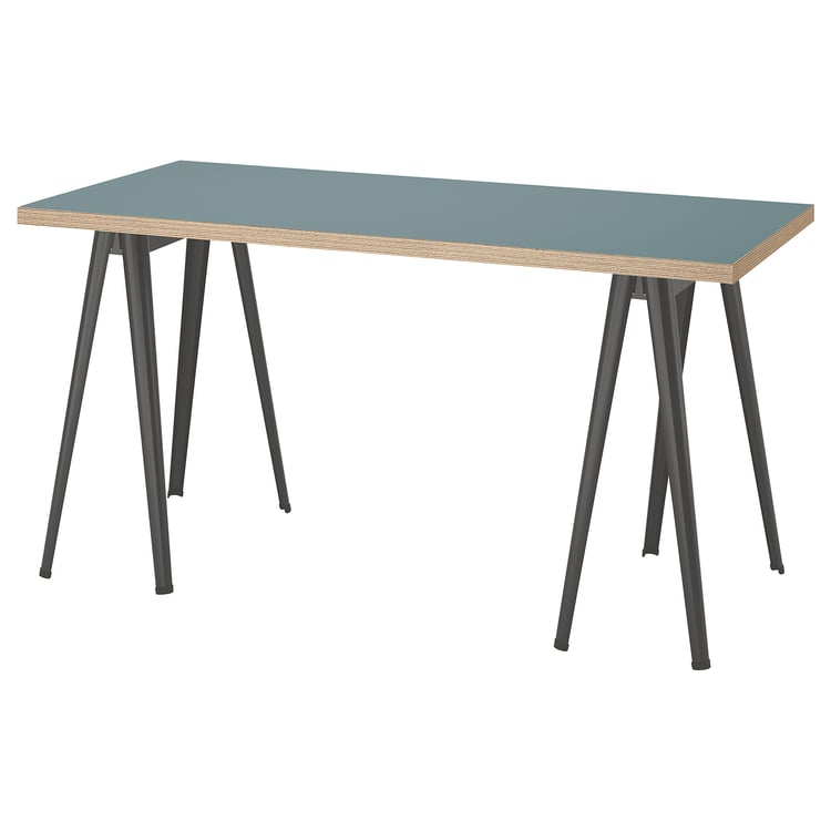 LAGKAPTEN / NÄRSPEL desk, grayturquoise/dark gray, 551/8x235/8" IKEA