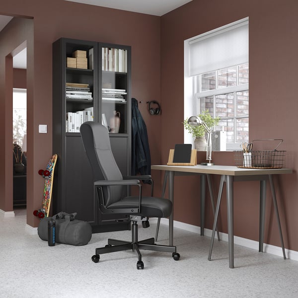 LAGKAPTEN / NÄRSPEL Desk, white anthracite/dark gray, 55 1/8x23 5/8 "