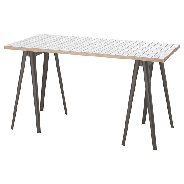 LAGKAPTEN / NÄRSPEL Desk, white anthracite/dark gray, 55 1/8x23 5/8 "