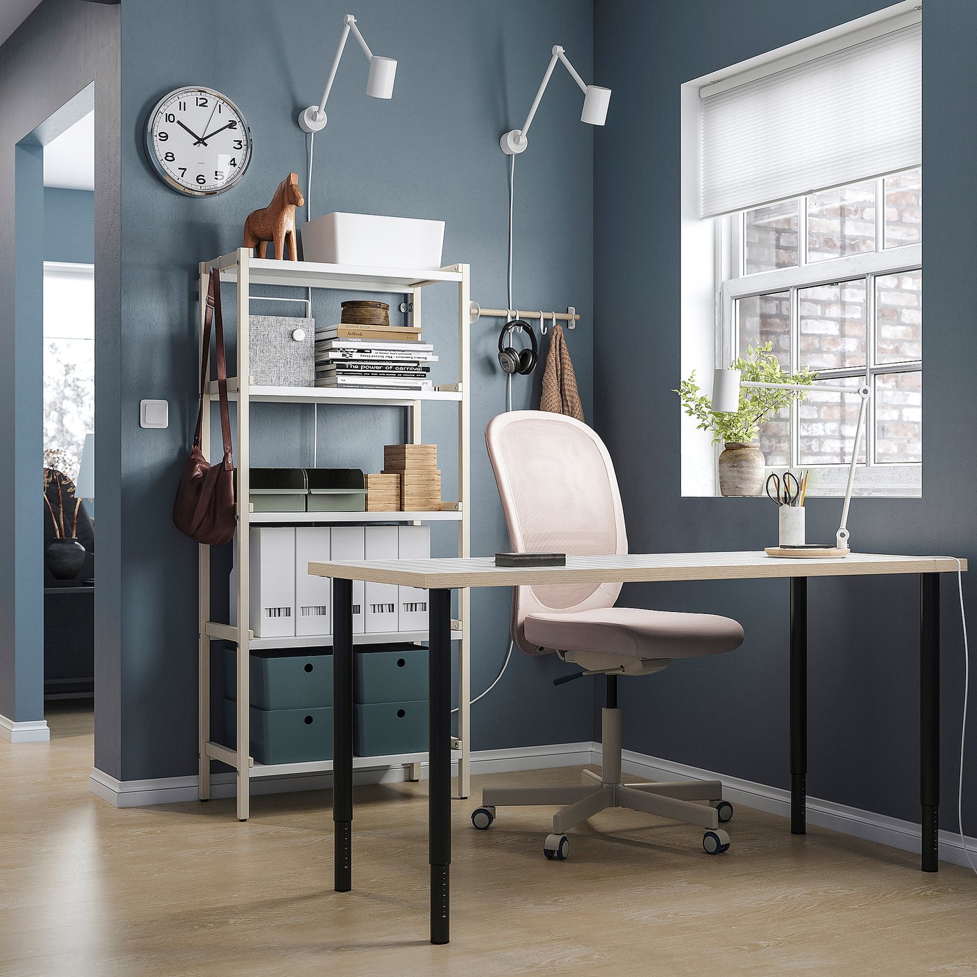 LAGKAPTEN / OLOV desk, white anthracite/black, 551/8x235/8