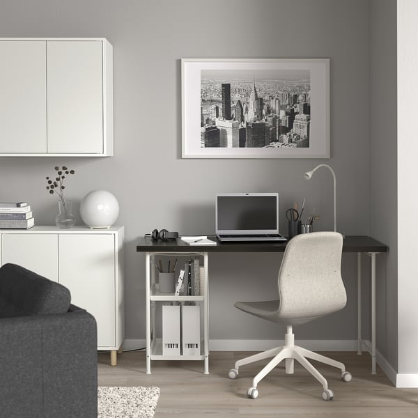 LAGKAPTEN / SPÄND Desk, black-brown/white, 55 1/8x23 5/8 "