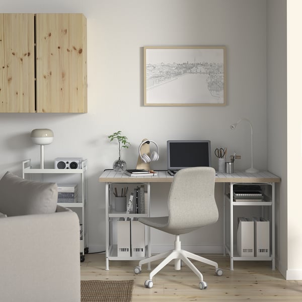 LAGKAPTEN / SPÄND Desk, white/anthracite, 55 1/8x23 5/8 "