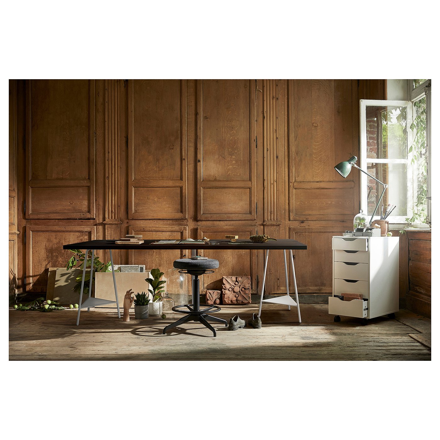 LAGKAPTEN / TILLSLAG desk, black-brown/white, 783/4x235/8