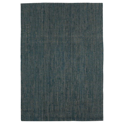 Dark blue rectangular jute rug with plain weave design.