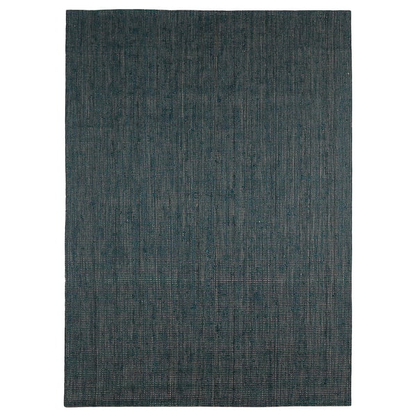 Dark blue rectangular LANDBANA jute rug with simple, flat-weave design.