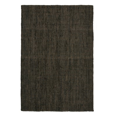 Dark green rectangular jute rug, simple textured design.