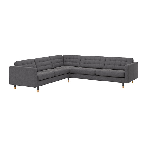 LANDSKRONA Sectional, 5seat corner Gunnared dark gray, wood IKEA