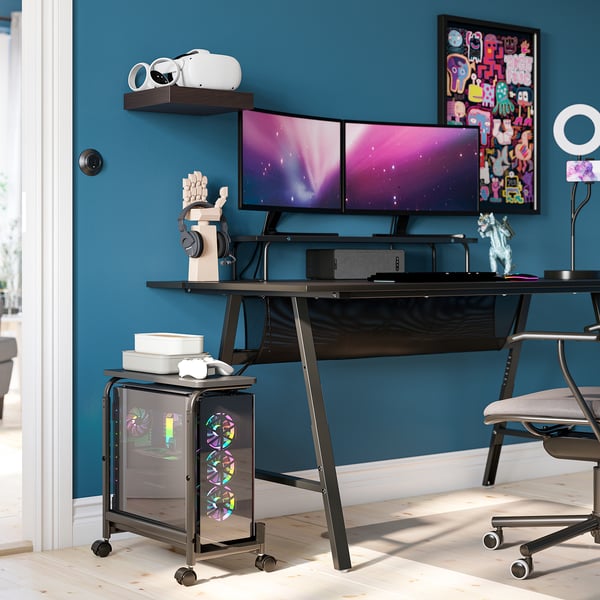 LÅNESPELARE Computer cart with shelf, black, 19 5/8x10 5/8 "