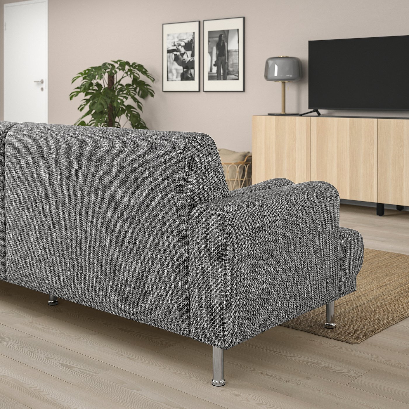 LÅNGARYD sofa w chaise, left, Lejde gray/black/metal - IKEA