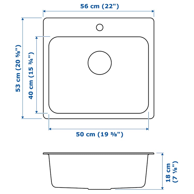 LÅNGUDDEN Sink, stainless steel, 22x205/8" IKEA