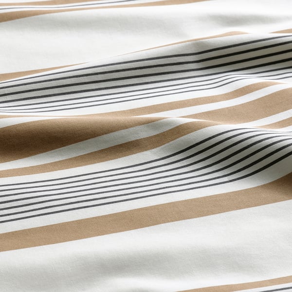 LAPPDUNÖRT Pillowcase, white/brown/stripe, Queen