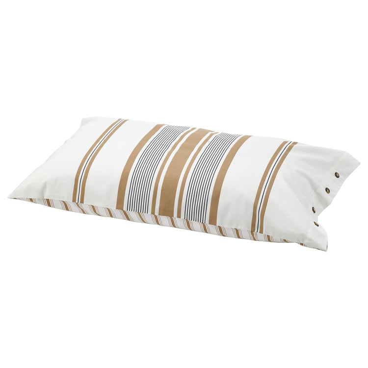 LAPPDUNÖRT pillowcase, white/brown/stripe, Queen IKEA