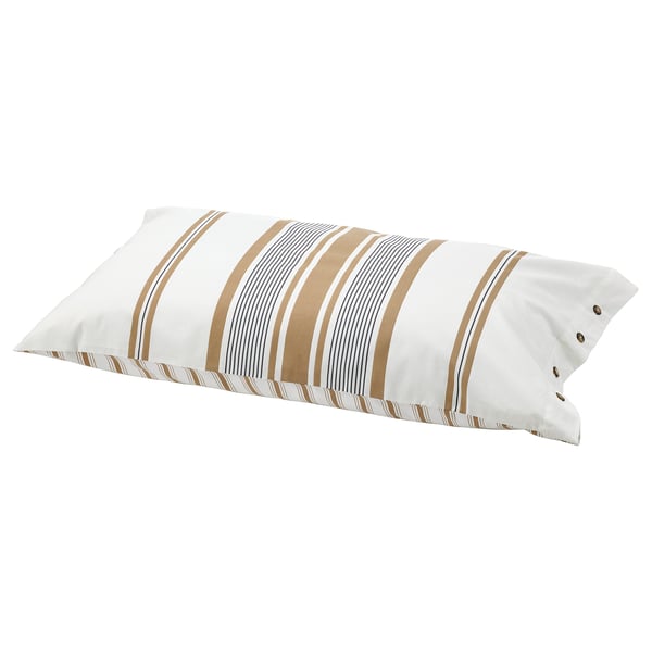 LAPPDUNÖRT Pillowcase, white/brown/stripe, Queen