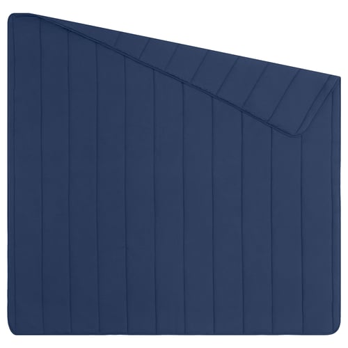 Blue, rectangular LÅSBRÄKEN comforter with vertical stripes and smooth design.
