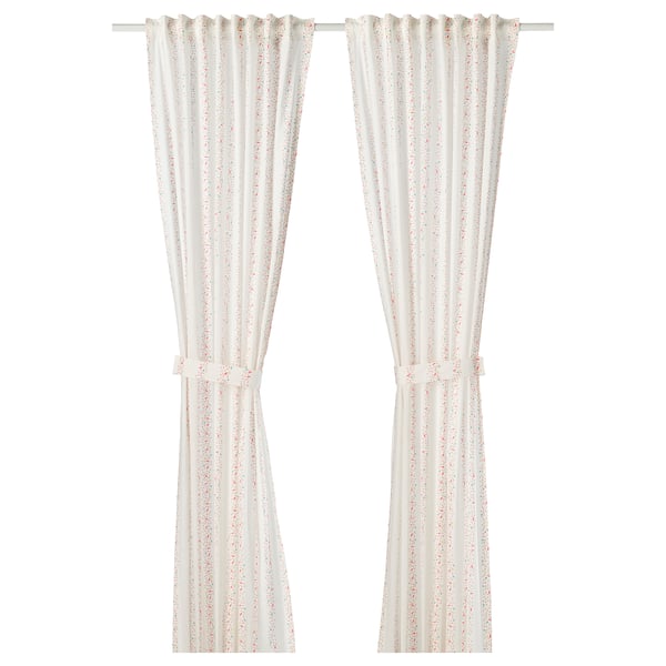 Lattjo Curtains With Tie Backs 1 Pair Dotted White Pink Ikea