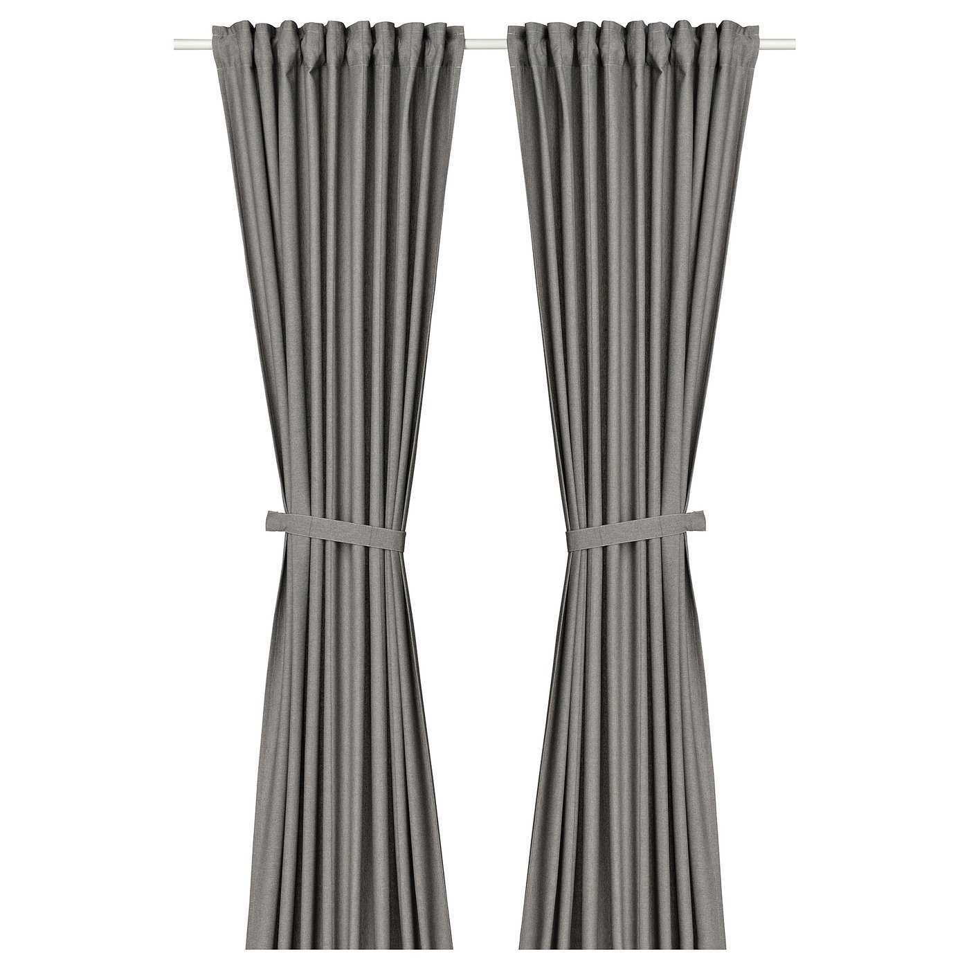 LENDA curtains with tie-backs, 1 pair, dark gray/with
