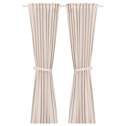 LENDA Curtains with tie-backs, 1 pair - light pink/with heading tape 55x98 "