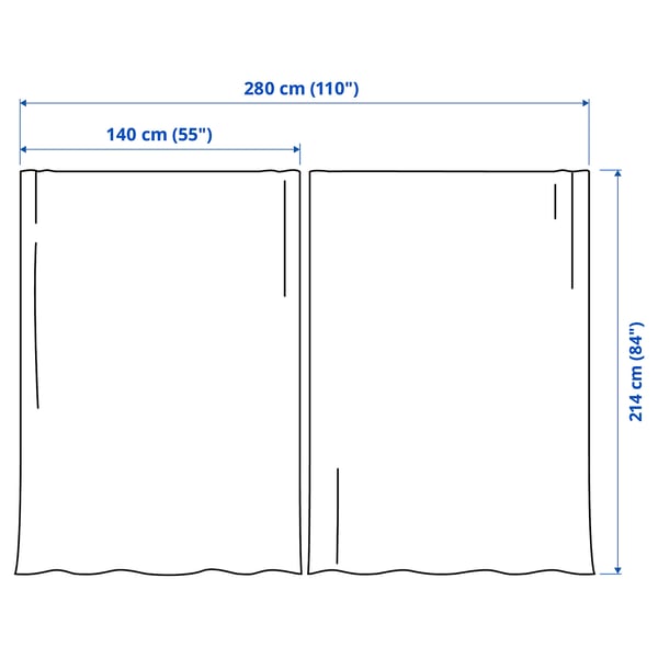 LENDA Curtains with tie-backs, 1 pair, off-white/with heading tape, 55x84 "