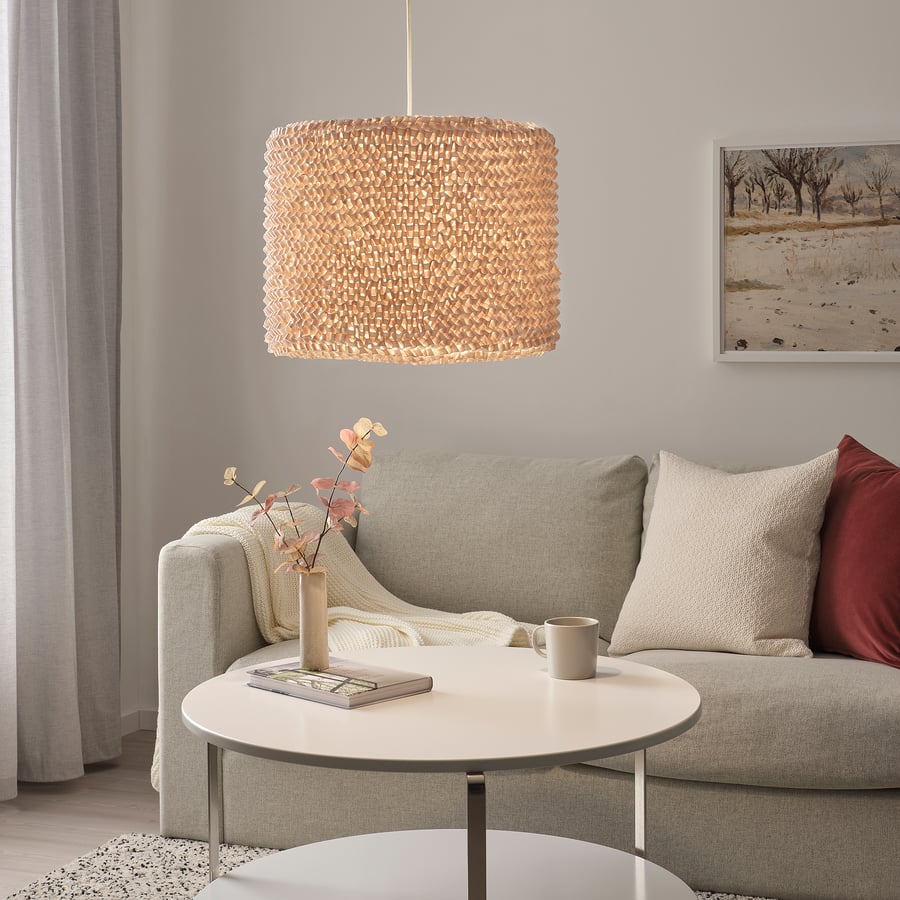 LERGRYN lamp shade, knitted beige/handmade, 17" IKEA