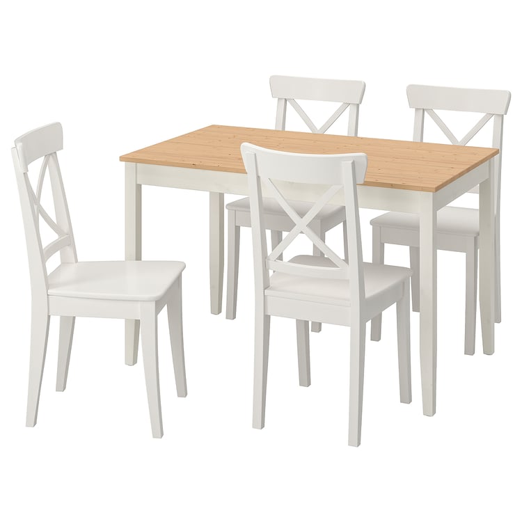 LERHAMN / INGOLF Table and 4 chairs, light antique stain white stain/white, 461/2x291/8" IKEA
