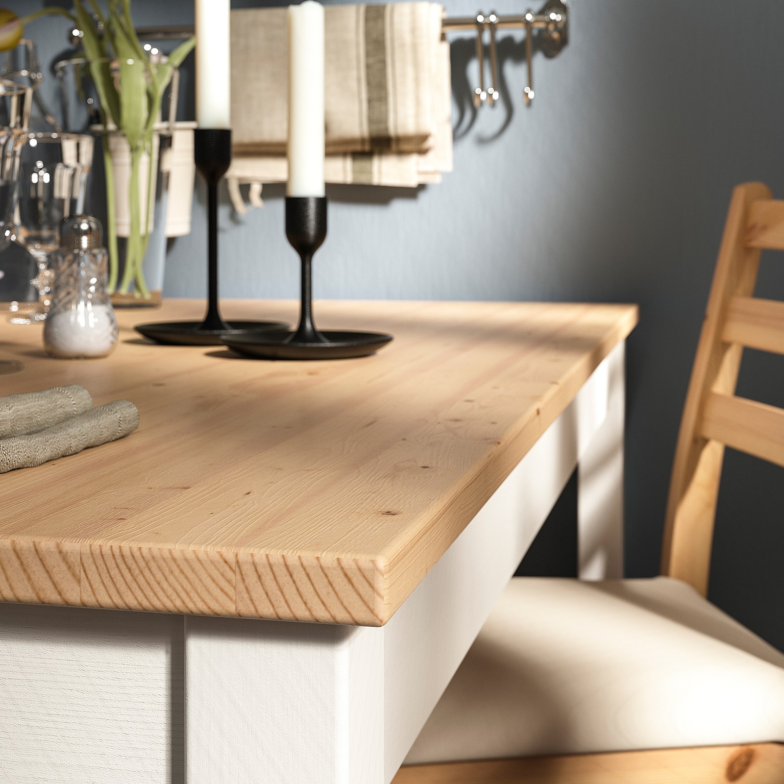 LERHAMN Table, light antique stain, white stain, Length 46 1/2" IKEA