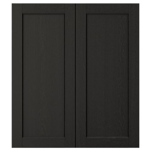 LERHYTTAN black wooden cabinet doors with a classic design, featuring a solid wood frame and bevelled edges.