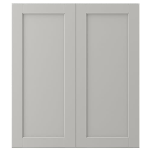 LERHYTTAN light grey kitchen cabinet doors, classic solid wood & veneer design, rectangular with bevelled edges.