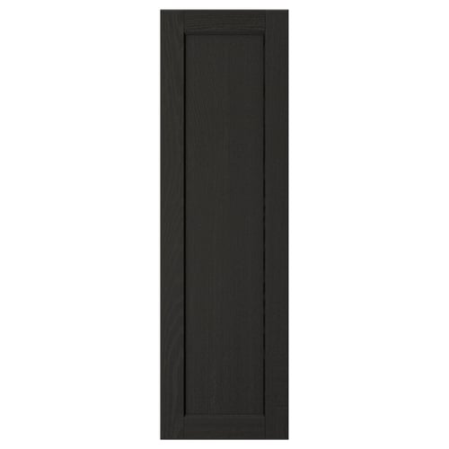 This image shows a black LERHYTTAN kitchen cabinet door with a solid wood frame and inset veneer panel.