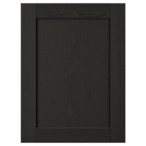 A LERHYTTAN black kitchen cabinet door with a solid wood frame and veneer panel.