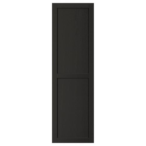 Black LERHYTTAN kitchen cabinet door. Solid wood frame, bevelled edges, ash veneer centre panel. Traditional, rectangular design.