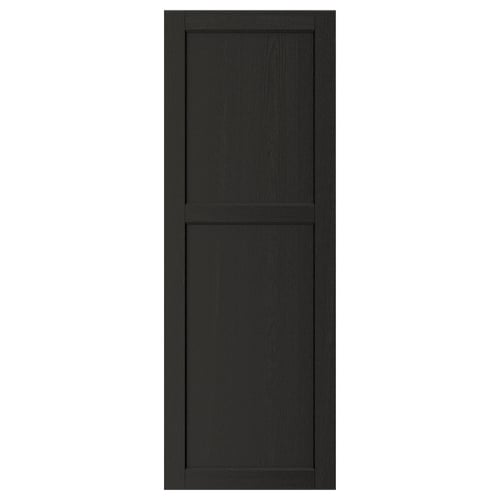 LERHYTTAN black kitchen cabinet door with solid wood frame, bevelled edges, and inset ash veneer panel.