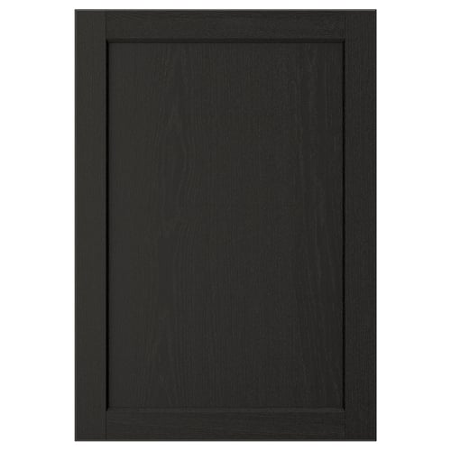 LERHYTTAN black kitchen cabinet door, traditional design, solid wood frame with ash veneer panel.