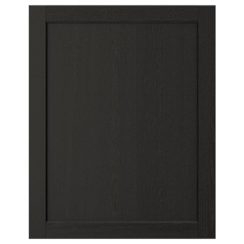 LERHYTTAN black kitchen cabinet door, solid wood frame, ash veneer panel, bevelled edges, traditional design.