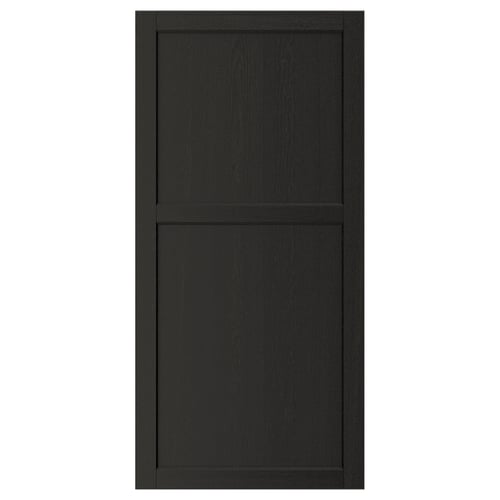 A dark brown LERHYTTAN kitchen cabinet door with a solid wood frame and inset veneer panel.