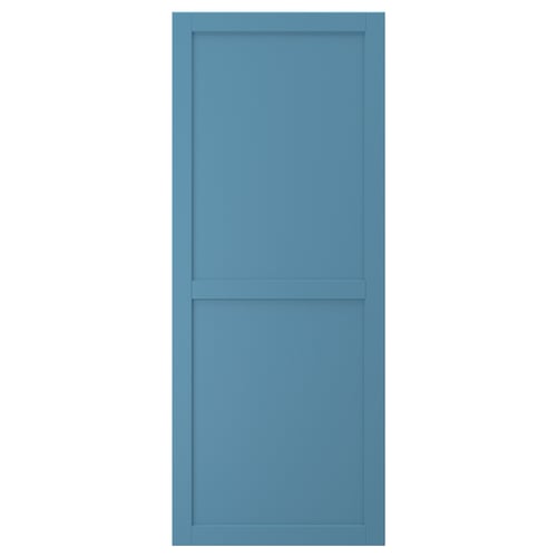 Blue LERHYTTAN door with wooden frame and bevelled edges, rectangular.
