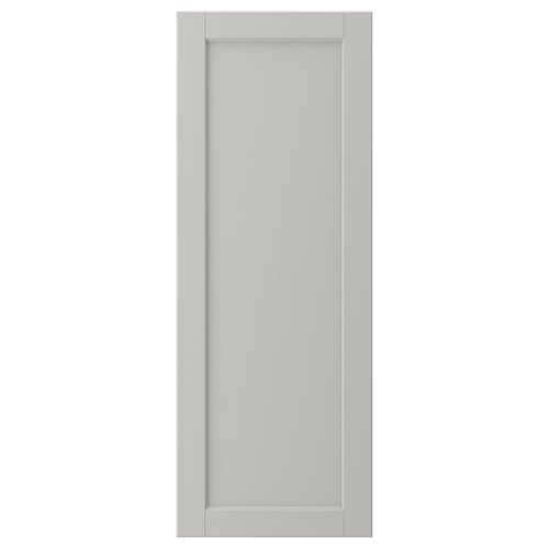 Light grey LERHYTTAN kitchen cabinet with solid wood frame and bevelled edges, rectangular and minimalist design.