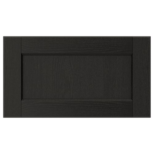 LERHYTTAN black kitchen drawer front with solid ash frame and bevelled edges.