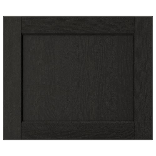 A black LERHYTTAN drawer front with a solid wood frame and inset ash veneer panel.