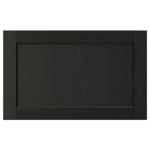 LERHYTTAN - black solid wood kitchen drawer front with bevelled edges and ash veneer panel.