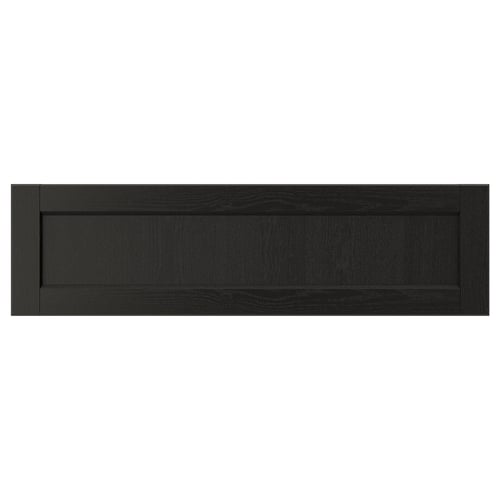 Black LERHYTTAN kitchen cabinet with solid wood frame, bevelled edges, and veneer panel.