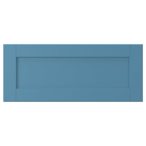 LERHYTTAN drawer front, blue, traditional design. Solid birch frame, bevelled edges, veneer panel, cosy rustic style.