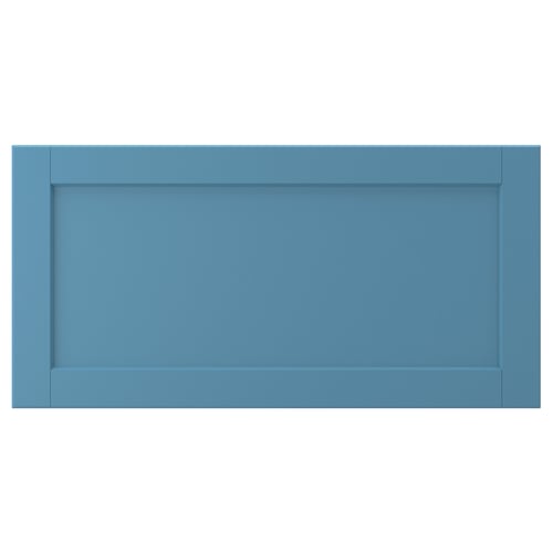 LERHYTTAN blue wooden drawer front, rectangle with bevelled edges, birch veneer panel.